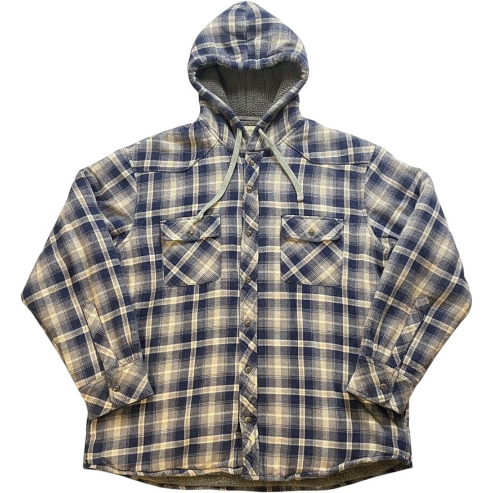 JNCO Flannel Hoodie Men L Blue Plaid Sherpa Lined Snap Front Y2K Skater Grunge